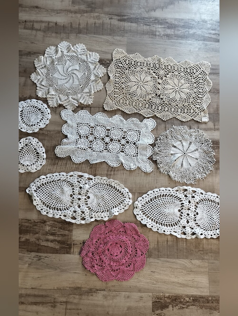 Handmade Crochet Doily Collection - White & Pink Decorative Accents